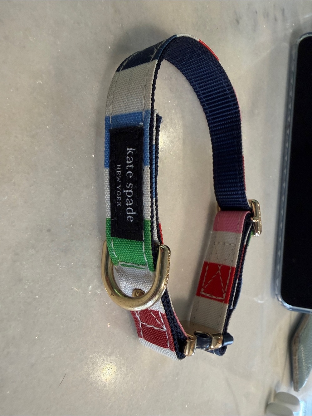 kate spade Multicolor Stripe dog collar with Gold Hardware